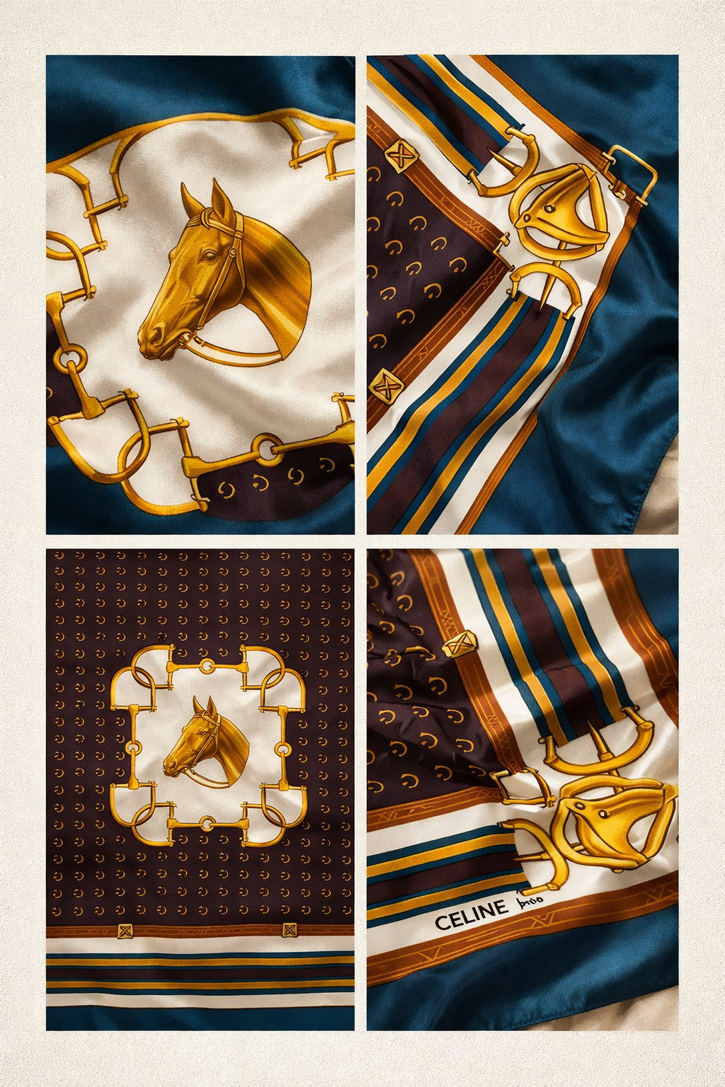 Vintage Seidenschal Céline Paris – Reitsportmotiv