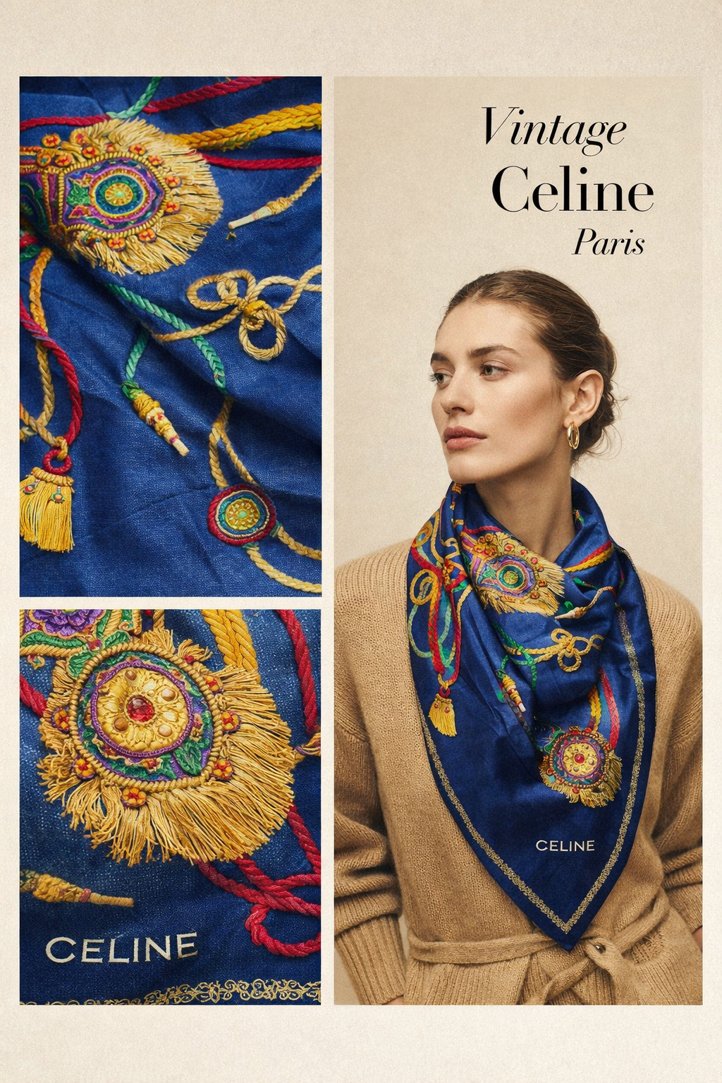 Vintage Céline Paris Tuch – Triomphe & Kettenmuster