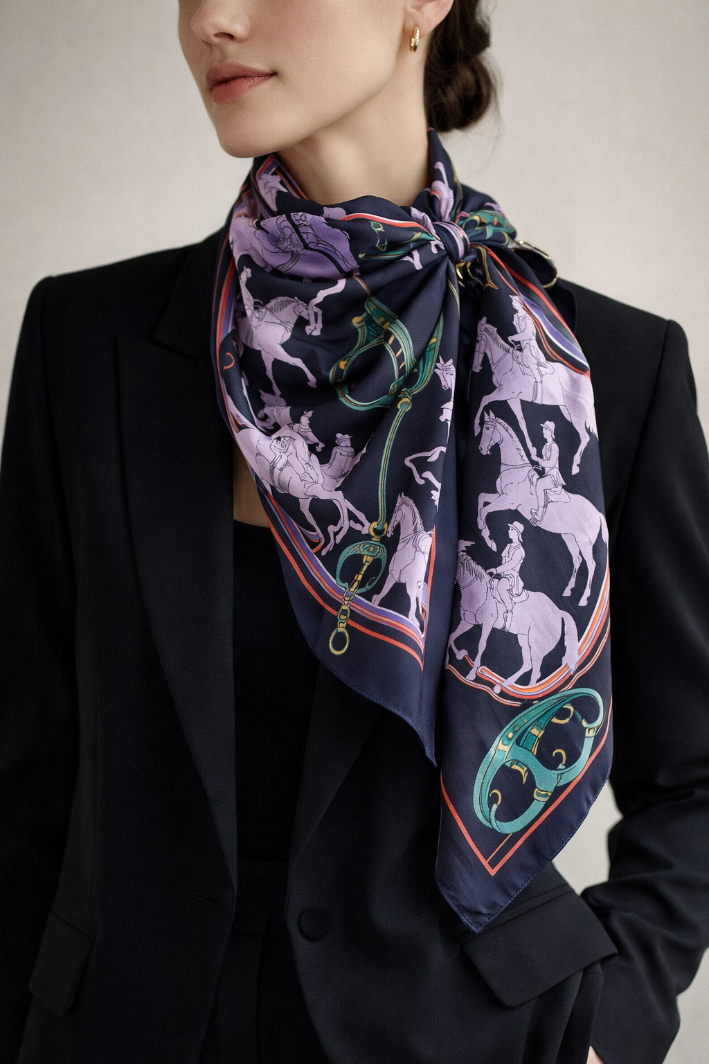 RIANI Seidentuch mit Reiter-Motiv – Vintage