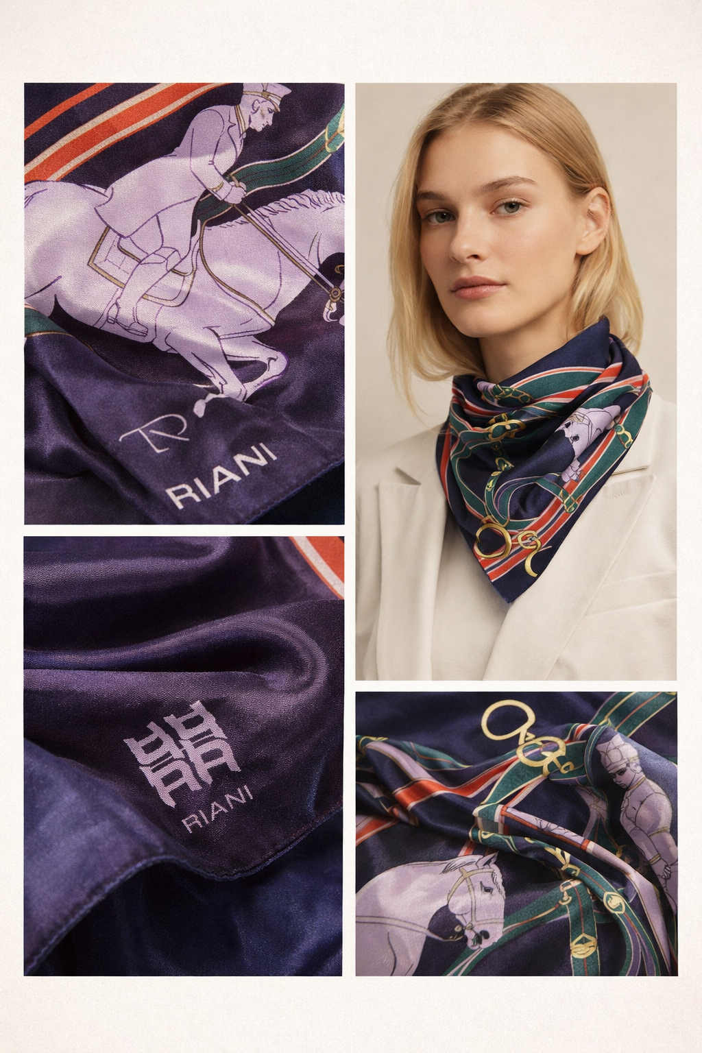 RIANI Seidentuch mit Reiter-Motiv – Vintage