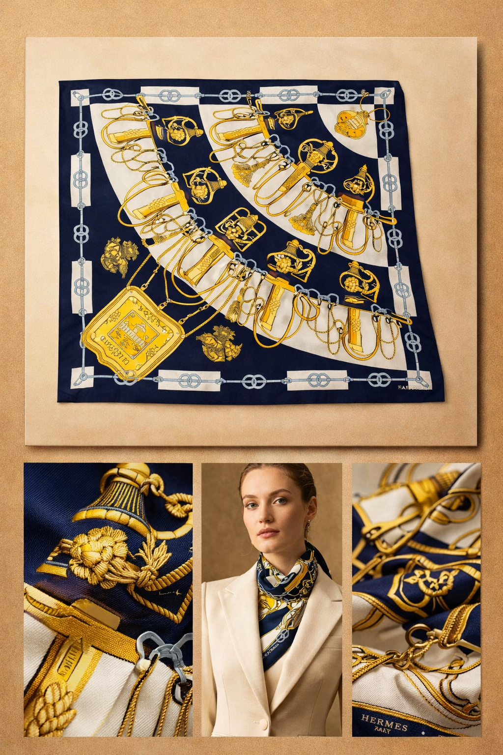 Hermès Carré 90 „Cliquetis" Seidentuch – Made in France