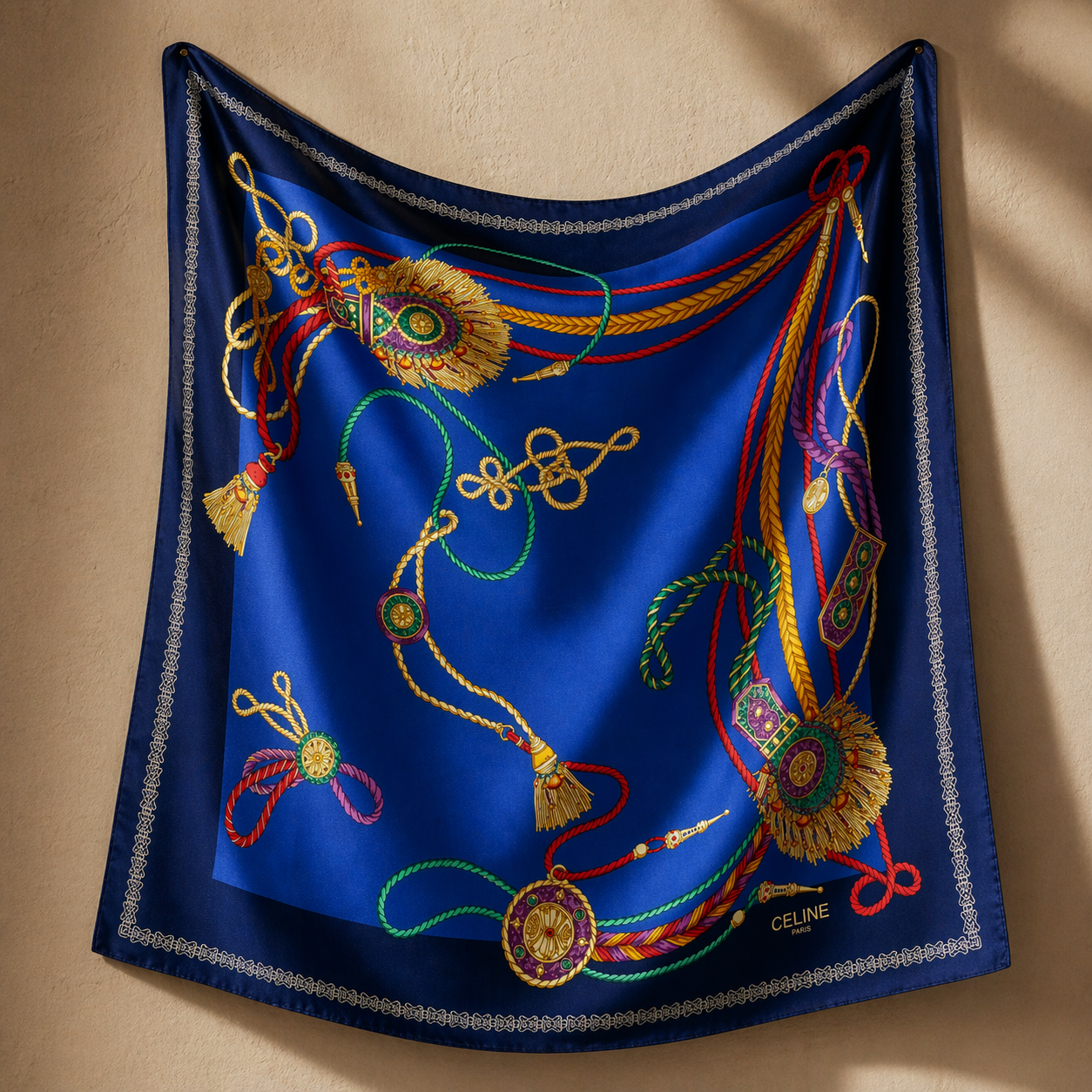 Vintage Céline Paris Tuch – Triomphe & Kettenmuster